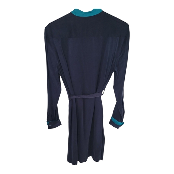 Equipment Ravena Navy Blue & Turquoise Silk Blend Dress - Size Medium NWT - Picture 3 of 10